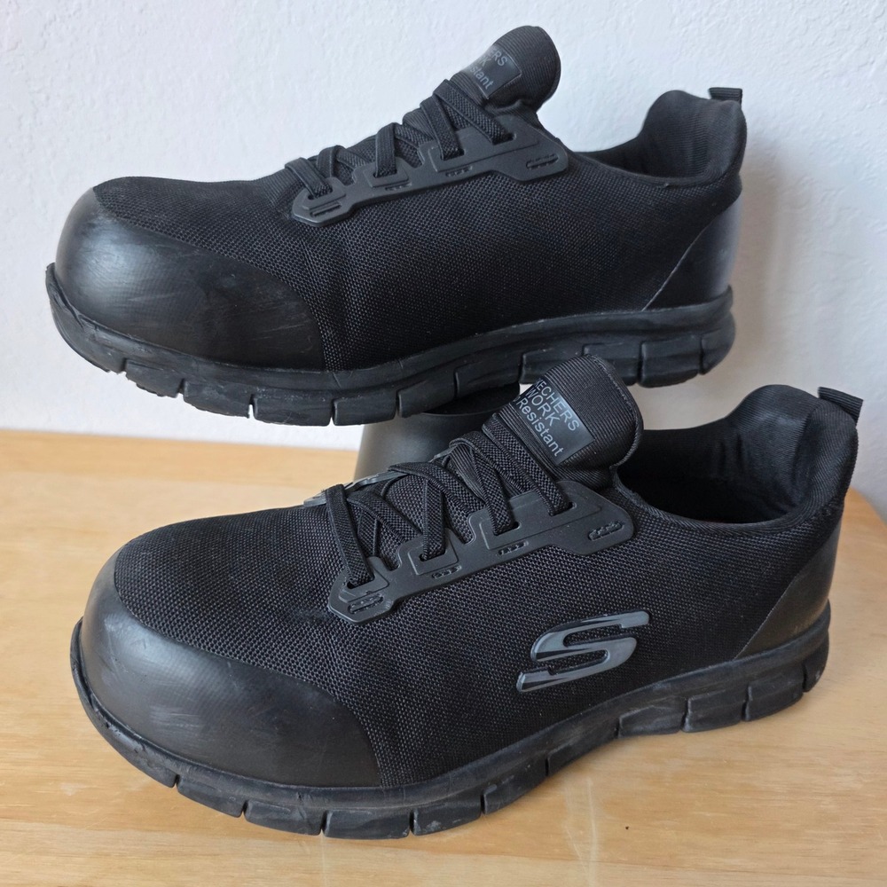 Skechers Work 108003 Black Alloy Toe Slip Resistant Shoes Womens 7